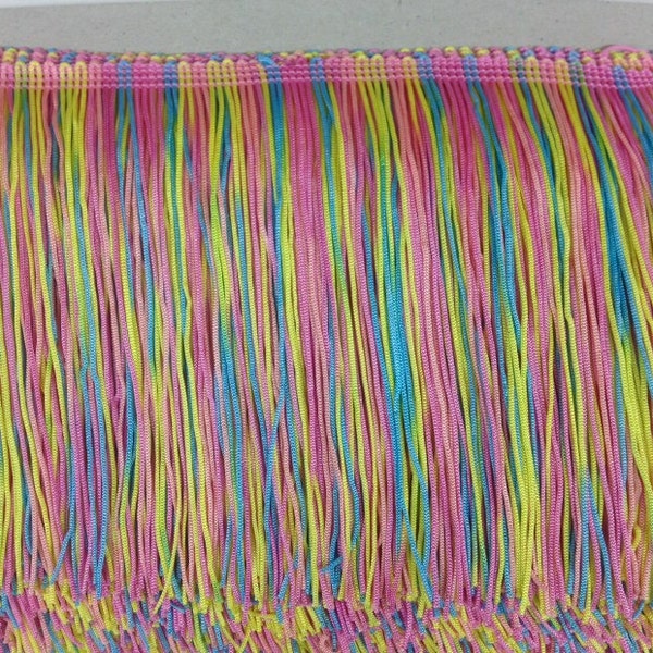 6" inch Rainbow Chainette Fringe in Blue Pink Yellow Fabric Trim for flapper, Costumes, dancers, decor ( Selling by yard)