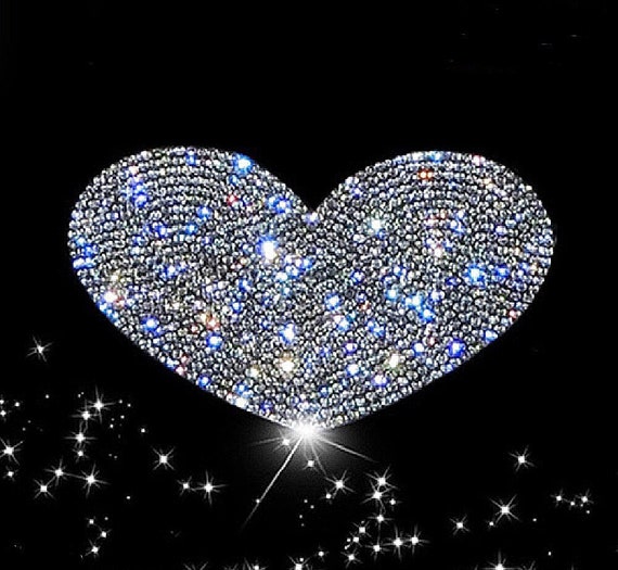 Crystal Rhinestone Heart Iron-on Decal Bling Embellishment (2pcs