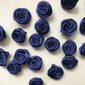 Navy Blue Satin Rose Buds: Handmade Embellishments (50 Pieces)