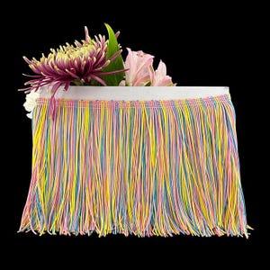 Rainbow Chainette Fringe: Blue, Pink, Yellow Fabric Trim - 6&quot; Yard