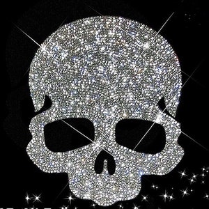 Large Skull Rhinestone Transfer - Iron on hot fix, Crystal Bling Shirts - Design Motif for Hat,Jacket, Applique, Gymnast, Heat