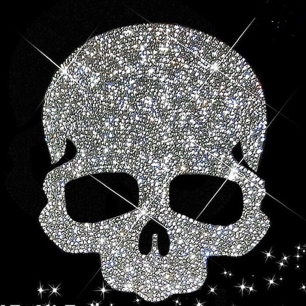 Large Skull Rhinestone Transfer - Iron on hot fix, Crystal Bling Shirts - Design Motif for Hat,Jacket, Applique, Gymnast, Heat