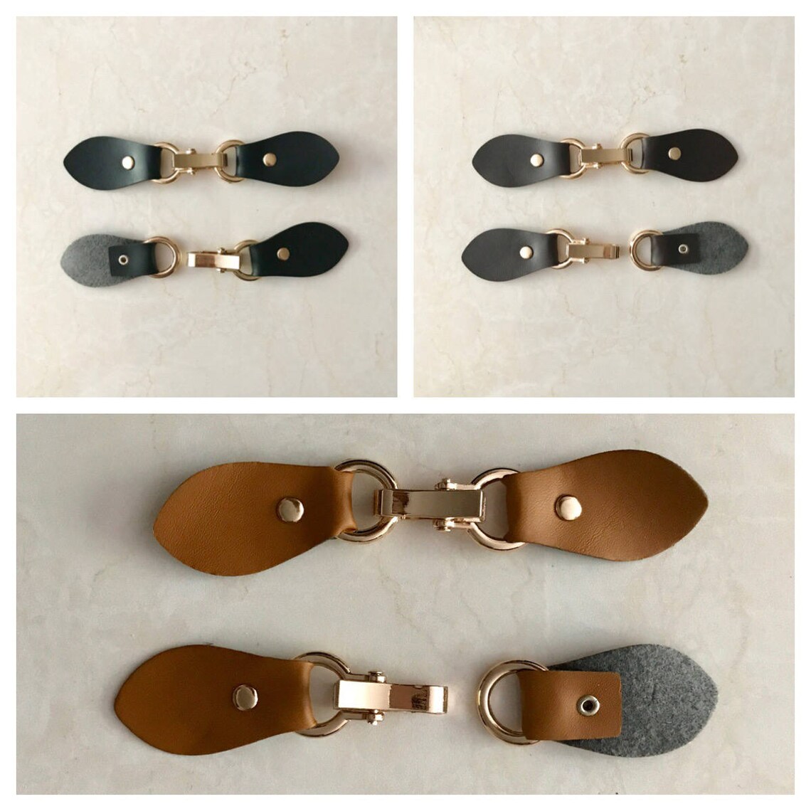 Sew-on Synthetic Leather Closure Buttons: Camel & Rose Gold (6 Pcs/3 ...