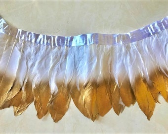 Gold Dipped Natural White Duck Feathers for Various Crafts, Birthday Parties, Wedding and Party Dress/ Price Per Yard