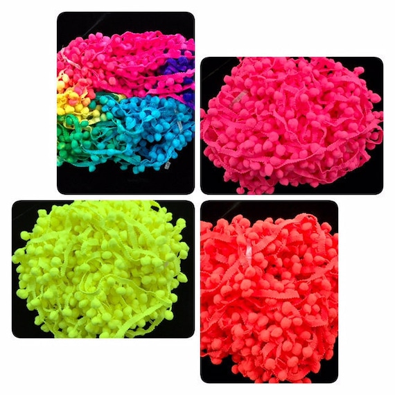 10 Yards Multi Coloured pom pom Trim 17mm pom poms Royal Blue//Neon Yellow//Neon Green//Teal Blue//Neon Hot Pink//Orange pom poms.