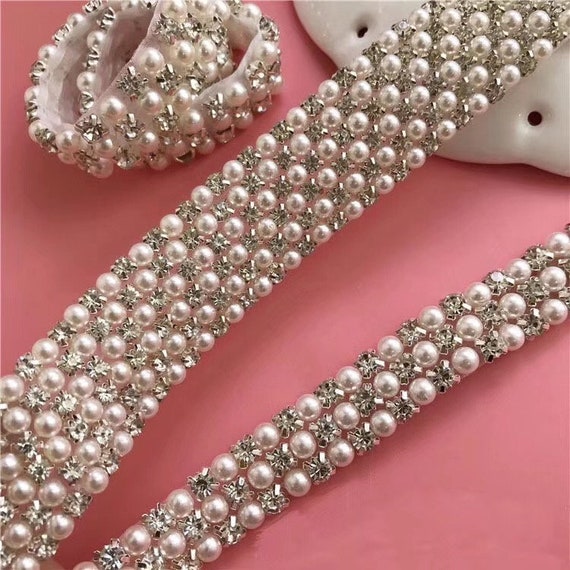 Pearl and Rhinestone Trim: Bridal Wedding Dress Belt Sash