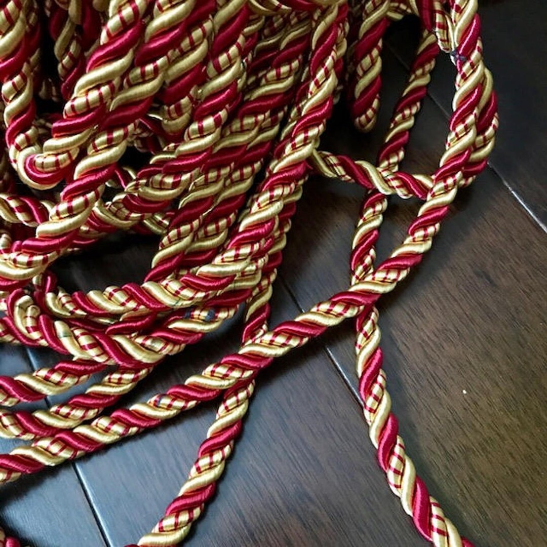 8mm Twisted Satin Cord Two Tone Satin Burgundy/gold Rope Decoration