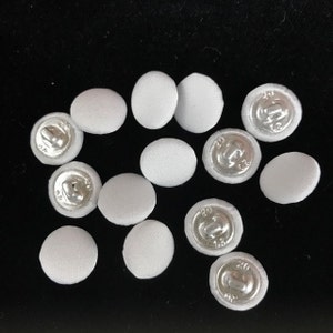 36 Bridal Satin Buttons: White Polyester Covered, 1/2&quot; Metal Shank