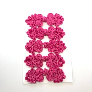 Five Pairs of Bead Chinese Frogs fasteners closure buttons in Hot Pink, Available in 12 Colors.