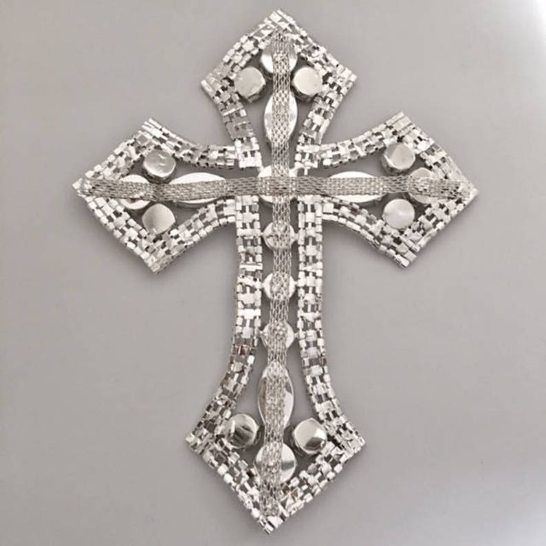 Rhinestone Cross Applique/ Swarovski Shine/ Baptism/ first communion 7 1/4 x 5 3/4'' image 2