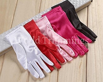 Stretch Satin Gloves Wrist Length For Ladies (2BL)