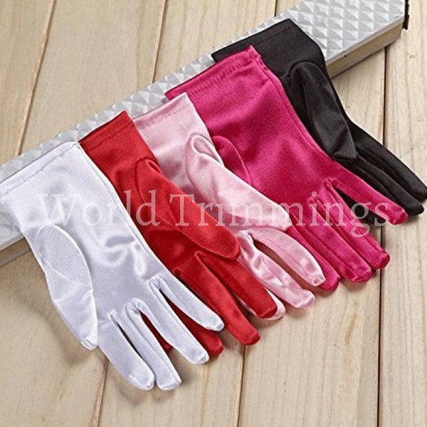 Stretch Satin Gloves Wrist Length For Ladies (2BL)