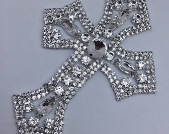 Rhinestone Cross Applique/ Swarovski Shine/ Baptism/ first communion 4 1/2" x 3 ''