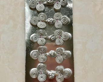 Vintage metalliska silverfärgade kinesiska grodstängningar - 5 par