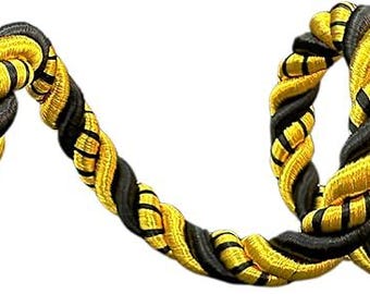 May include: Black and yellow twisted rope trim. The rope is made of a soft, woven fabric and has a classic, elegant look.
