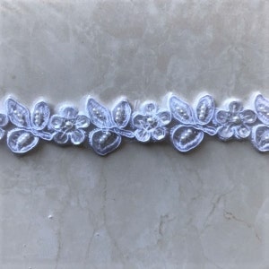 beads and sequined White lace trim, beading cord lace trim, bridal lace trim