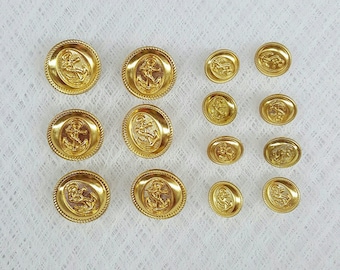 Gold Metal NAVY NAUTICA ANCHOR Shank Style 14pc Double Breasted Sport Coat Blazer Button (Set/6 pieces7/8&#39;&#39; and 8 Pieces 5/8&#39;&#39;)