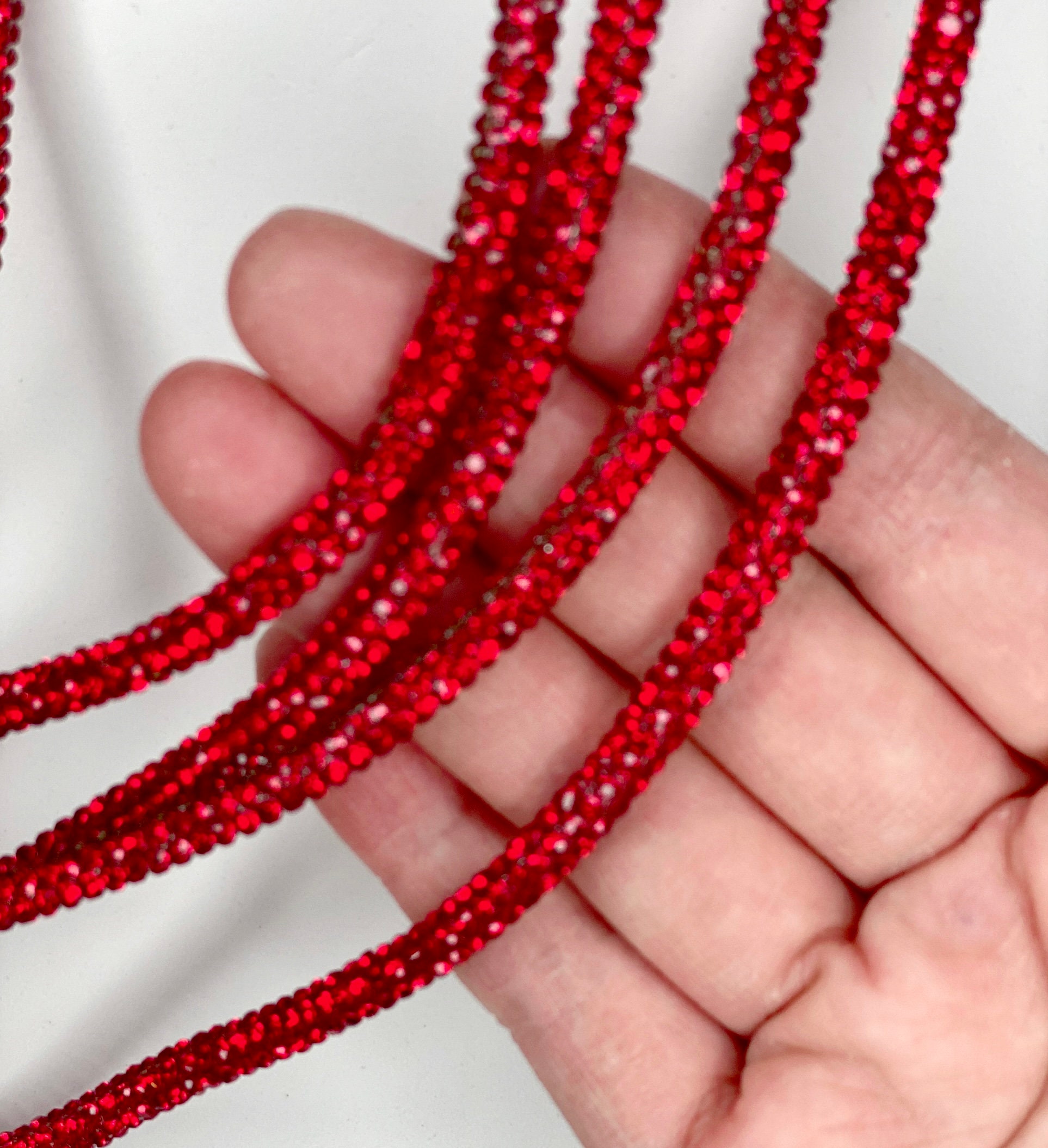 2 Yards 5mm Red Glitter Rope, Crystal cord Crystal Trimming Shoelaces DIY