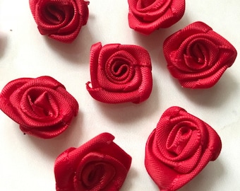 Red Satin Ribbon Rose Buds: Handmade Flower Embellishments (50 Pieces)