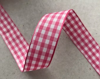 3/4'' Wide Pink/White Checkered Ribbon, Cotton Selling Per Roll/ 25 Yards