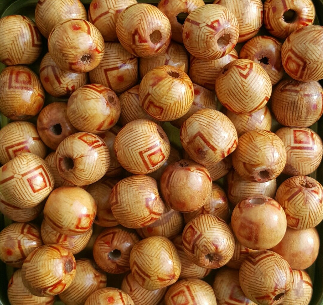 Craftdady Lot De 100 Perles En Bois Ovales Avec Grand Trou Et Imprimé