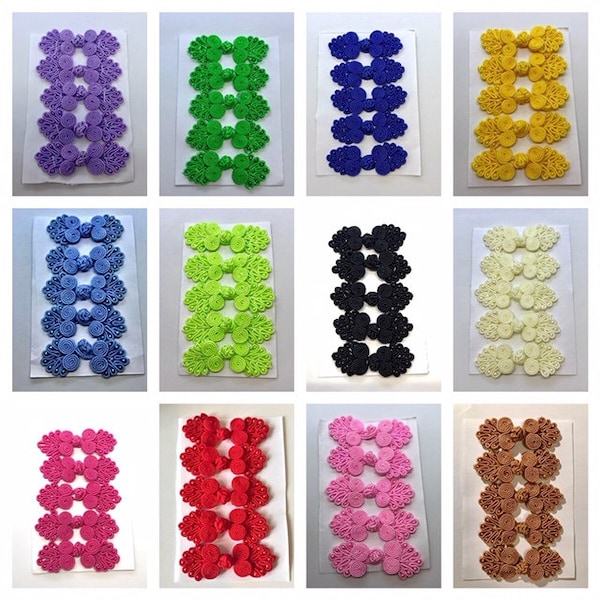 5 paires de boutons de fermeture à attaches grenouilles chinoises en perles, prix par 5 paires disponibles en 14 couleurs.