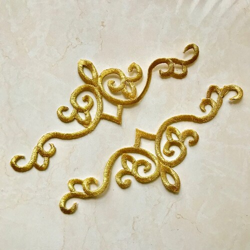6pcs Small Plum Iron On Patches Flower With Gold Trimming Decorative Embroidered Fabric Applique For Jewellery Making Outfit Garment