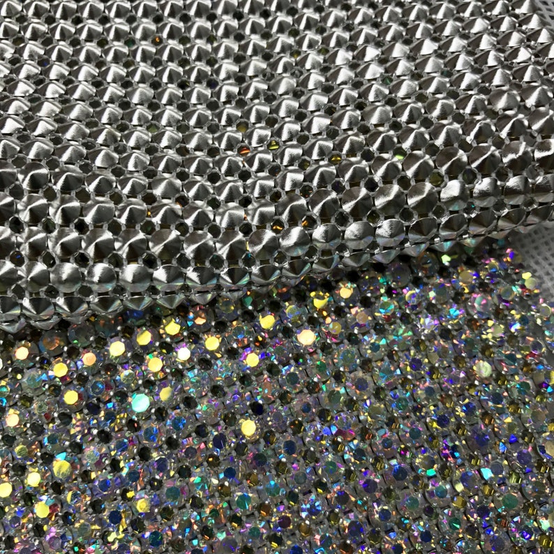 Crystal AB Rhinestone Mesh With Silver Setting Sewing Trim Etsy