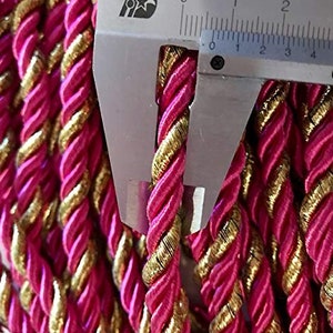 6.5mm Satin Twist Cording Hot Pink/Metallic Gold Decoration Trim Braided Shiny Cord Choker Thread Twine String Rope Supplies. (6 Yards)