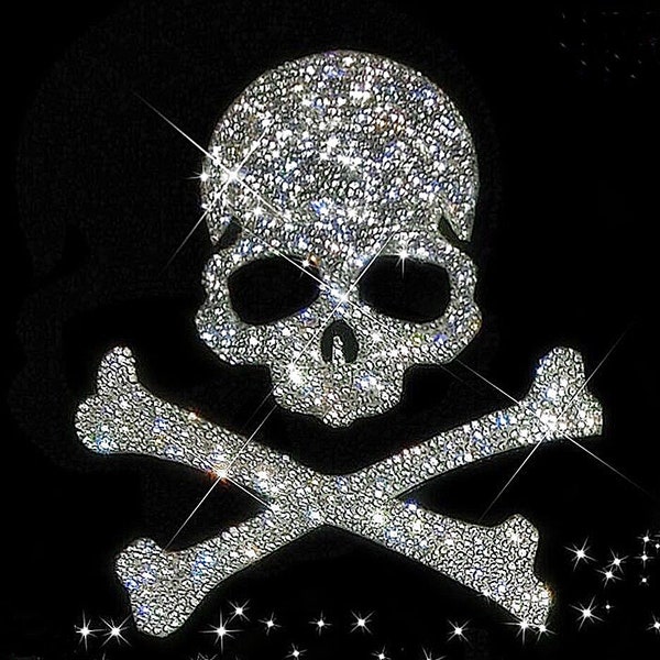 Large Skull and Crossbones Rhinestone Transfer - Iron on hot fix, Crystal Bling Shirts - Design Motif for Hat,Jacket, Applique, Gymnast,Heat