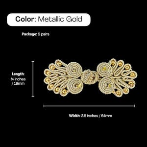Five Pairs of Bead Chinese Frogs fasteners closure buttons in Metallic Gold, Available in 15 Colors.