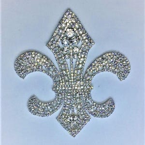 Silver Spider Fleur De Lis Shape Rhinestone Applique for Wedding and Bridal Embellishments