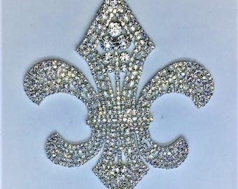 Silver Spider Fleur De Lis Shape Rhinestone Applique for Wedding and Bridal Embellishments