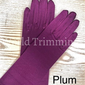 22 Classic Adult Size Opera Length Stretch Satin Gloves 16BL Plum