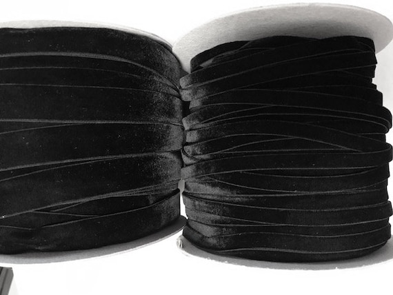 3/8'' Or 7/8'' ELASTIC Velvet Ribbon Black STRETCHY Swiss velvet ribbon by the yard