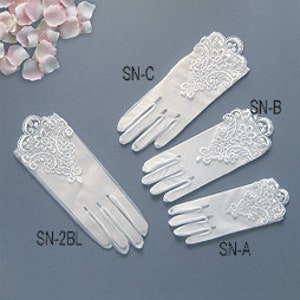 White Sheer Embroidered Gloves for 4-7Years 8-12 Years 13-16 Years Old Kids/Girls