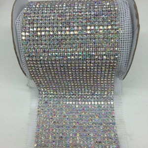 Crystal AB Rhinestone Mesh With Silver Setting Sewing Trim Wedding Cake Banding selling by 1 Yard 24 Rows