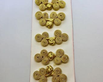 Vintage Metallic Gold Chinese Frog Closures - 5 Pairs