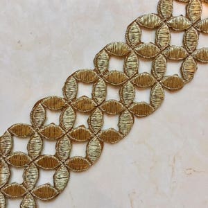 Embroidered Flower Iron Trimming Lace Price Per Yards Easy to cut (Antique Gold Or Gold ) 2&#39;&#39; inch width