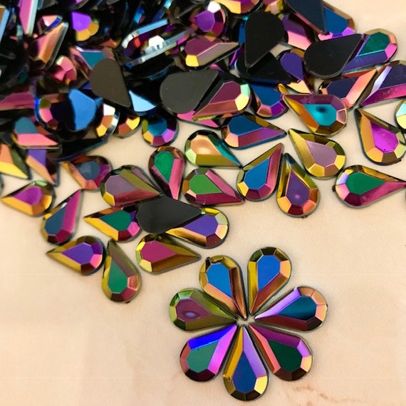 Tear Drop(jet Black AB) Shape Acrylic Flatback Gem Stone