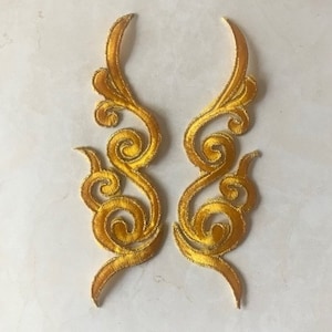 Embroidered Gold Patch Applique Iron on Transfer Applique Patch, Price For 2 Pcs