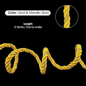 8mm Satin twist cording Satin Gold/Metallic Gold decoration trim braided Shiny Cord Choker Thread Twine String Rope Supplies / 5 Yards