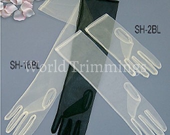 Gants de cérémonie transparents vintage de 22 po. aux chandelles 16BL ivoire/noir/blanc