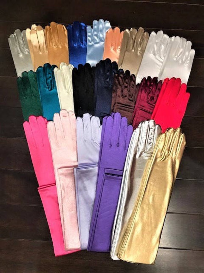 1940s Accessories: Belts, Gloves, Head Scarf     22 Classic Adult Size Opera Length Stretch Satin Gloves (16BL)  AT vintagedancer.com
