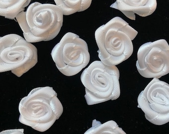 Handmade 18mm White Satin Ribbon Rose Buds - 50 Pieces