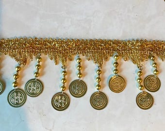 Metal Coin & Beaded Fringe 3'' Long In Gold Or Silver/price Per Yard