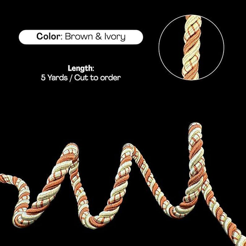 Tan Braided Rope 9mm Twisted Satin Cord: Ivory & Brown Braided Rope - 5 Yards - Etsy