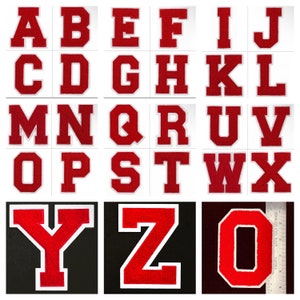 Chenille Varsity Letter Patch: 5&quot; Red & White Iron-On Applique
