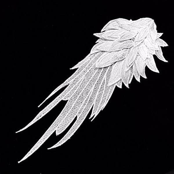 Embroidered Angel Wing Applique Lace, Neck Lace, Shoulder Patch Sew on Lace in White Price Per Pcs