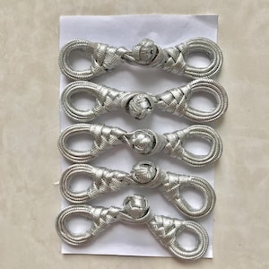 Chinese knot button closure Color Metallic Silver fancy knot - Chinese frog button, Chinese knot button closure, Metallic Silver frog button